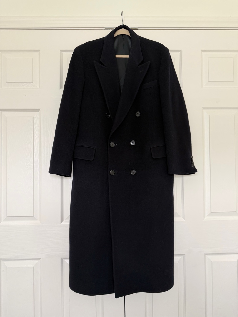 Men's Double-Breasted Long Wool Coat - Black